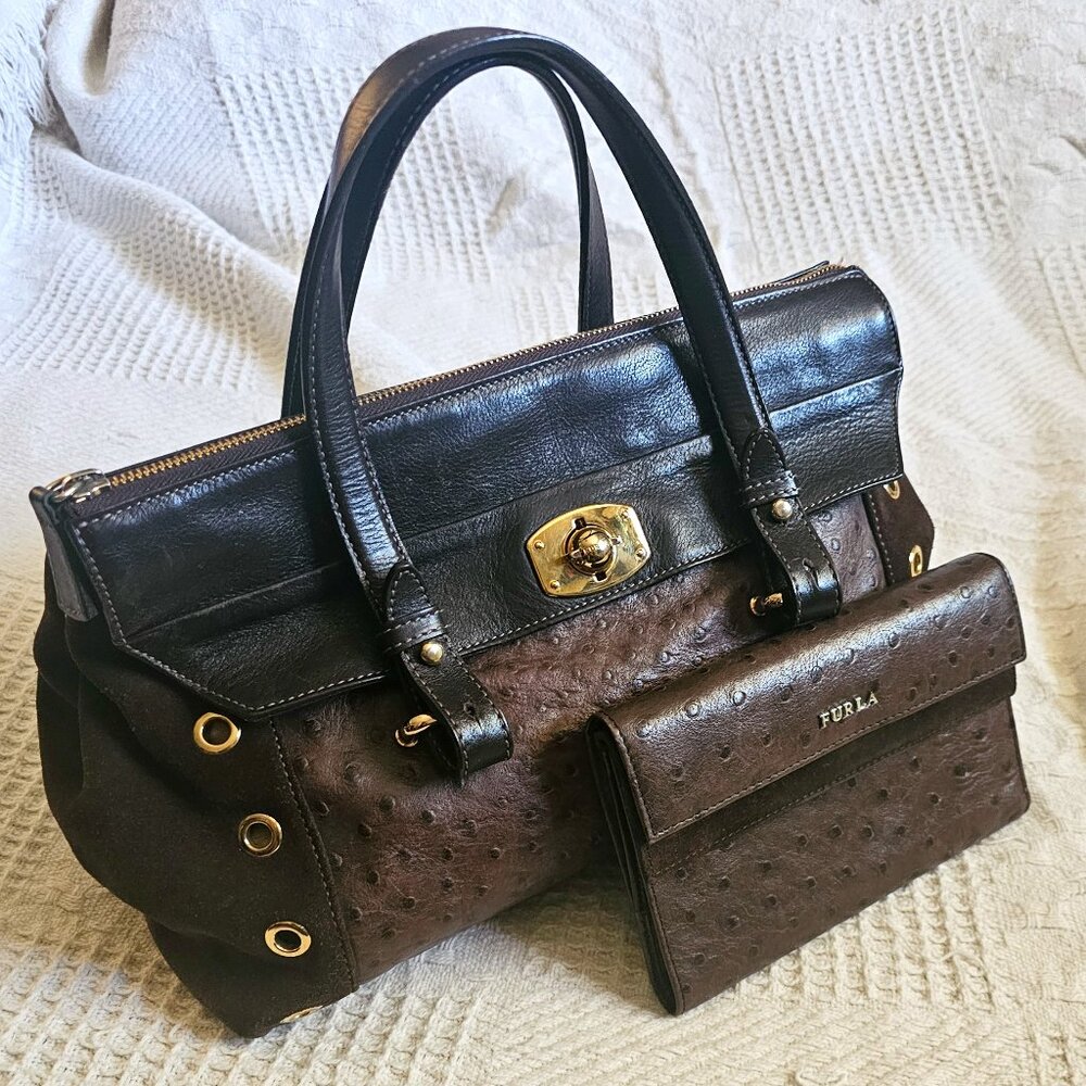 Furla Black and Brown Handbag Set